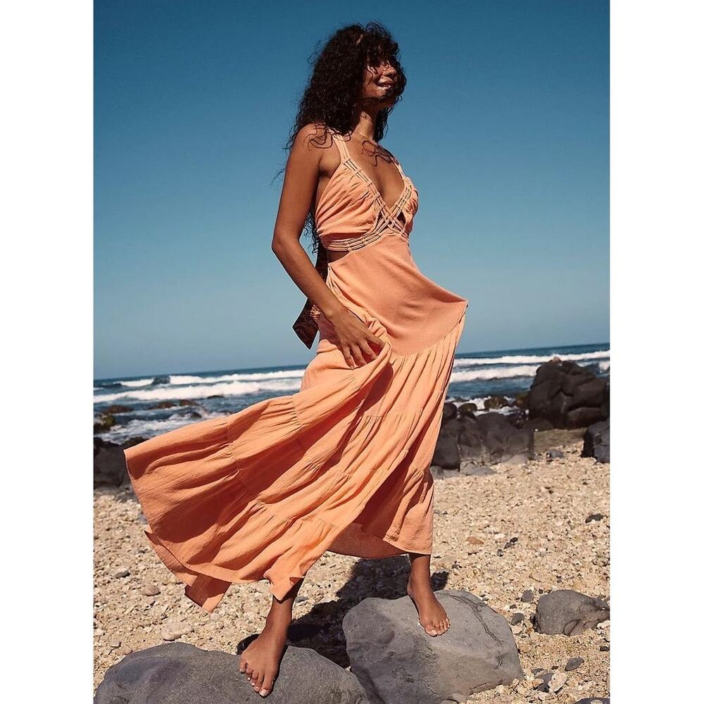 Free People Peach Maxi Dress with Strappy Bodice